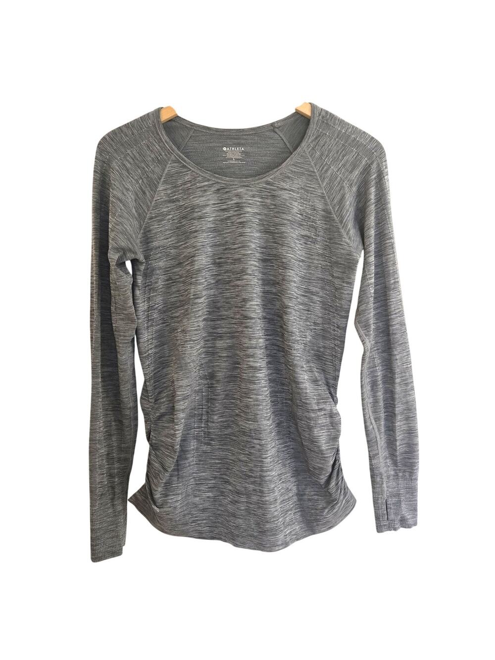 Athleta Heather Grey Speedlight Ruched Long Sleeve Top L Thumbholes